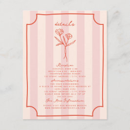 Botanische Bloemen Roze Streep Bruiloft Details Informatiekaartje