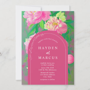Botanische Bloemen Schilderij Roze Boog Bruiloft Kaart