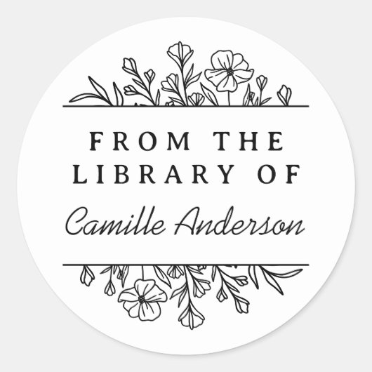Botanische Bloemen Script Bibliotheek Bookplate Ronde Sticker (Voorkant)