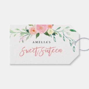 Botanische Bloemen Waterverf Sweet 16 Label Cadeaulabel