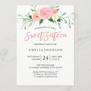 Botanische Bloemen Waterverf Sweet Sixteen Kaart