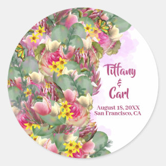 Botanische bloemen Wildflower bruiloft Ronde Sticker