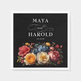 Botanische Bloemen Zwart Moody Wedding Servet
