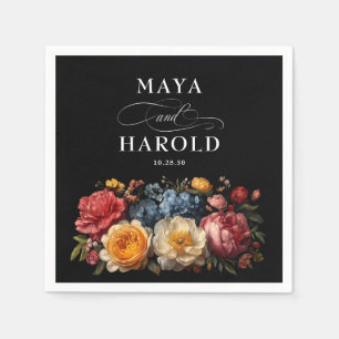 Botanische Bloemen Zwart Moody Wedding Servet