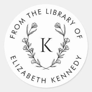 Botanische Bloemenkrans Initiaal Ronde Bibliotheek Sticker