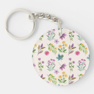 Botanische Bloemenveer Bloemen Acryl Sleutelhanger