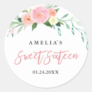 Botanische bloemige aquarel Sweet Sixteen sticker