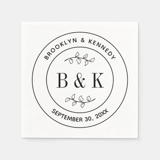 Botanische Bloemige Pret Monogram Huwelijk Echtpaa Servet (Voorkant)