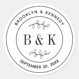 Botanische Bloemige Pret Monogram Huwelijk Koppel Ronde Sticker