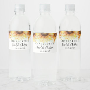 Botanische bloemige zonnebloem bruiloftsdouche waterfles etiket