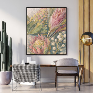 botanische bloemkunst protea bloemillustratie poster