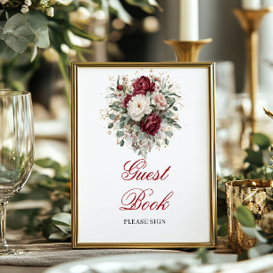 Botanische Blos Blauwrode Goud Gastboek Poster