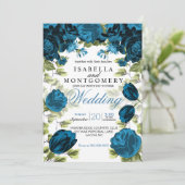Botanische Blue Floral Wedding Kaart (Staand voorkant)