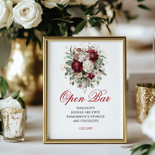 Botanische Blush Bourgogne Open Bar Huwelijksaffic Poster
