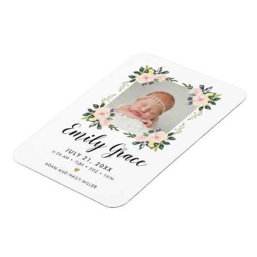 Botanische Blush Geboorte Aankondiging Foto Keepsa Magneet (Linkerzijde)