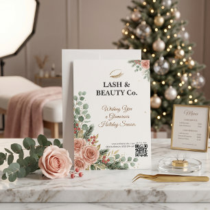 Botanische Blush Gouden Wimper Tech Kerst Studio Feestdagenkaart
