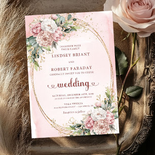 Botanische Blush Rose Goud Elegante Trouw Uitnodig Kaart