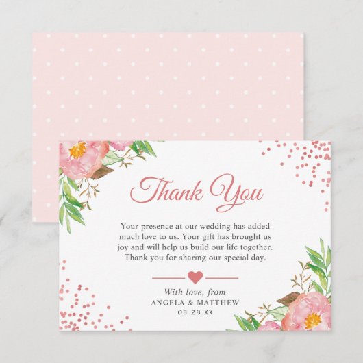 Botanische Blush Roze Bloemen Stippen Bruiloft Dan Bedankkaart (Voorkant / Achterkant)