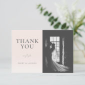 Botanische Blush Roze Flat Dank u kaart (Staand voorkant)