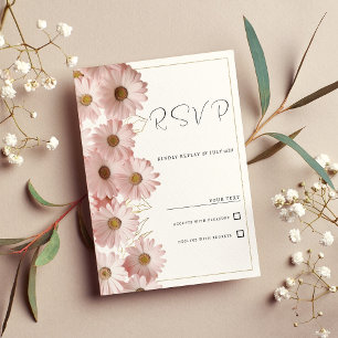 Botanische blush roze goud daisy floral RSVP Kaart