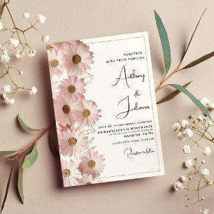 Botanische blush roze gouden daisy bloemenbruiloft kaart