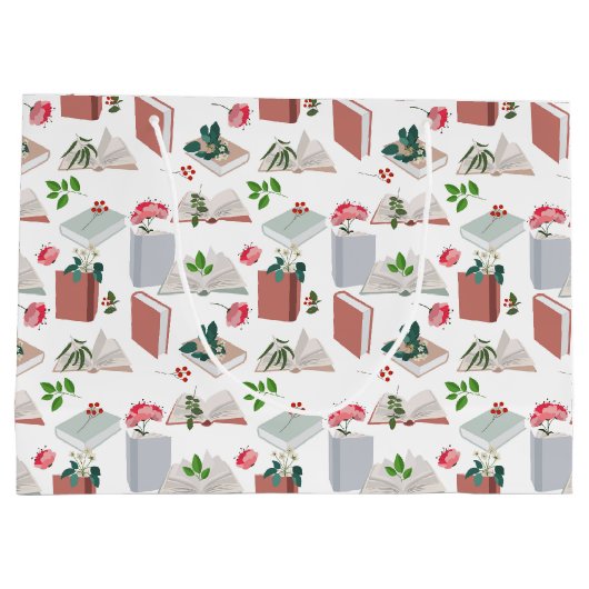 Botanische boeken en leespatroon bibliotheek groot cadeauzakje (Achterkant)