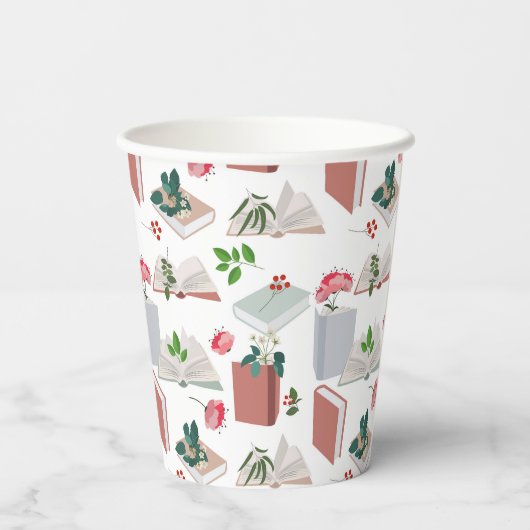 Botanische boeken en leespatroon bibliotheek papieren bekers (Achterkant)