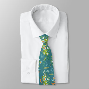 Botanische Boho Blauwe & Groene Bloemen Stropdas
