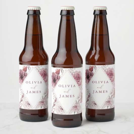 Botanische Boho Bloemige Mauve Bruiloft Bier Etiket (Flessen)