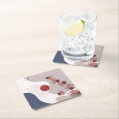 Botanische Boho Blue Magenta Vierkante Kartonnen Onderzetter (Insitu)