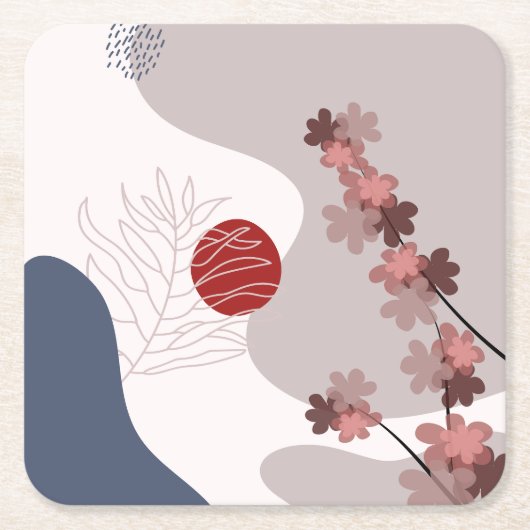 Botanische Boho Blue Magenta Vierkante Kartonnen Onderzetter (Voorkant)