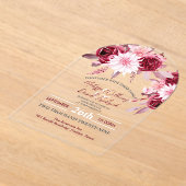 Botanische Boho Chic Bloemen Blush Bourgondische b Acryl Uitnodigingen (Laagn)