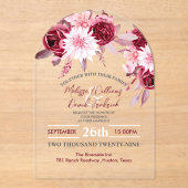 Botanische Boho Chic Bloemen Blush Bourgondische b Acryl Uitnodigingen (Voorkant)