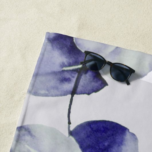 Botanische Boho Cyaan Paars Strandlaken (In situ)