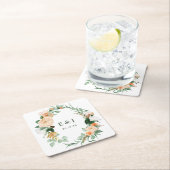 Botanische Boho Floral Greenery Monogram Weddensch Vierkante Kartonnen Onderzetter (Insitu)