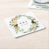 Botanische Boho Floral Greenery Monogram Weddensch Vierkante Kartonnen Onderzetter (Schuin)