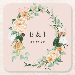 Botanische Boho Floral Greenery Monogram Weddensch Vierkante Kartonnen Onderzetter