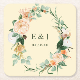 Botanische Boho Floral Greenery Monogram Weddensch Vierkante Kartonnen Onderzetter