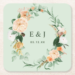Botanische Boho Floral Greenery Monogram Wedding S Vierkante Kartonnen Onderzetter