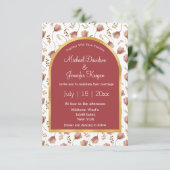 Botanische Boho Goud Rode boog Foto Fall bruiloft Kaart (Staand voorkant)