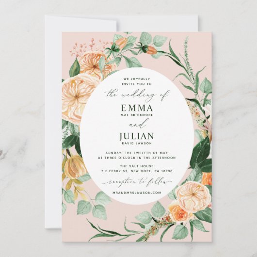 Botanische Boho Greenery Blush Pink Floral Wedding Kaart (Voorkant)