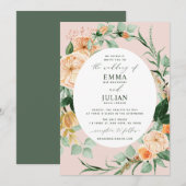 Botanische Boho Greenery Blush Pink Floral Wedding Kaart (Voorkant / Achterkant)
