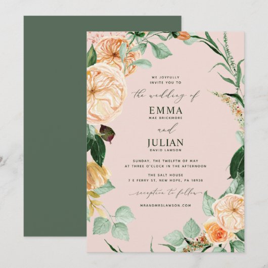 Botanische Boho Greenery Elegant Blush Pink Weddin Kaart (Voorkant / Achterkant)