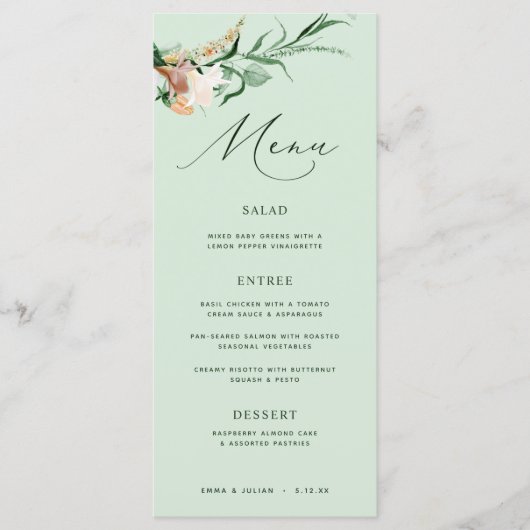 Botanische Boho Greenery Neutral Sage Wedding Menu (Voorkant)