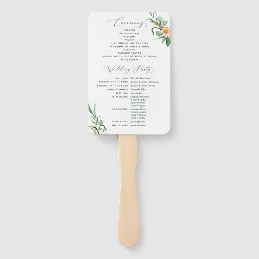 Botanische Boho Greenery Neutral Wedding Programme Handwaaier (Achterkant)