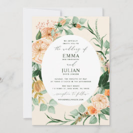 Botanische Boho Greenery Peach Bloom Floral Weddin Kaart