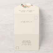Botanische Boho Greenery Peach Floral Wedding All In One Uitnodiging (Buitenkant)