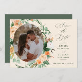 Botanische Boho Greenery Peach Neutral Floral Save The Date (Voorkant / Achterkant)