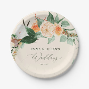 Botanische Boho Greenery Peach Personalized Weddin Papieren Bordje