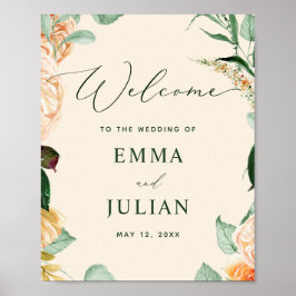 Botanische Boho Greenery Peach Weddenschap Welkoms Poster